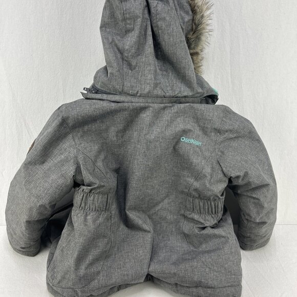 oshkosh b'gosh 24 Month Winter Coat Jacket Hooded Faux Fur Fleece Line Gray Teal - Picture 7 of 7